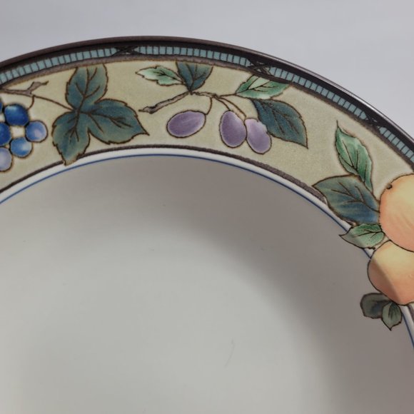 TWO Mikasa Intaglio Garden Harvest Rim Soup Bowls Fruit and Leaves on Rim - Picture 4 of 13